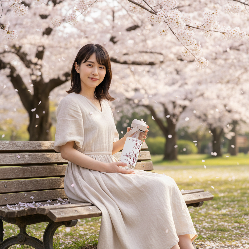 Gourde avec paille rétractable Sakura
